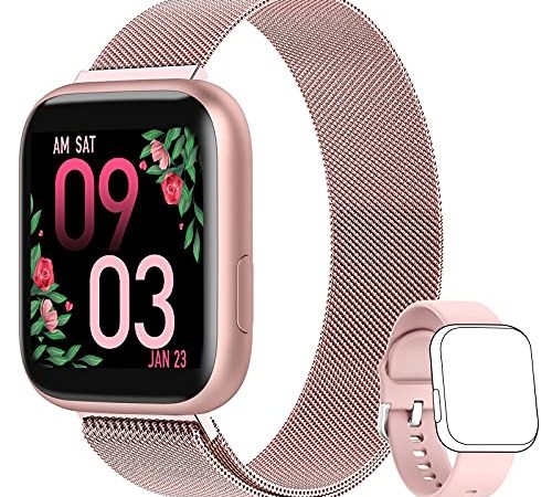 AIMIUVEI Smartwatch Donna, Full Touch 1,4 Pollici Orologio Fitness Donna Cardiofrequenzimetro SpO2 Saturimetro Contapassi Calorie Notifiche Messaggi Smart Watch Impermeabile IP67 per Android iOS Rosa