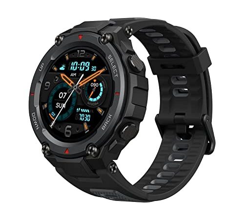 Amazfit T-Rex Pro Smartwatch Orologio Intelligente Fitness Schermo AMOLED da 1,3", GPS Integrato Impermeabile 10 ATM, 100 Modalità di Allenamento, Durata della Batteria di 18 Giorni, Uomo, Donna, Nero