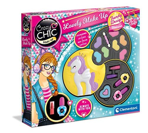 Clementoni- Crazy Chic-Lovely Unicorno, Trousse, Cofanetto con Trucchi, Borsetta Make up, Set Cosmetici per Bambini 6 Anni+, Multicolore, 18643