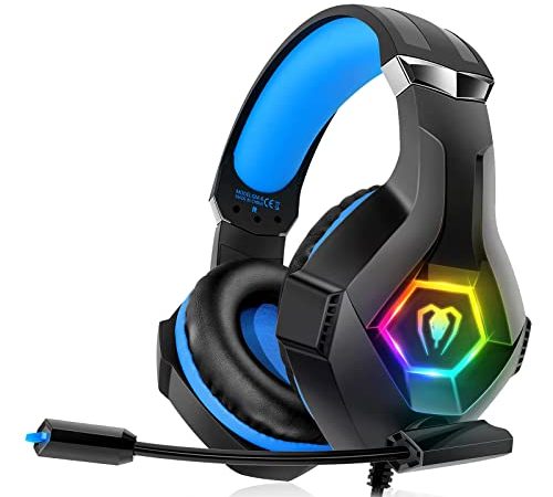 decoche GM-6 Cuffie da gioco per PS4 PS5 PC Xbox One, Cuffie PS4 con microfono, 3D Surround Sound, cancellazione del rumore, LED RGB, nero