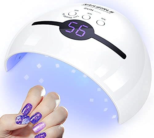 Lampade UV Per Unghie,NAILGIRLS 48W Portatile Lampada per Unghie Asciuga Smalto Fornetto Unghie per Manicure/Pedicure,Sensore Di Avvio Automatico Lampada Unghie LED UV,3 Modalità Timer,Display LCD