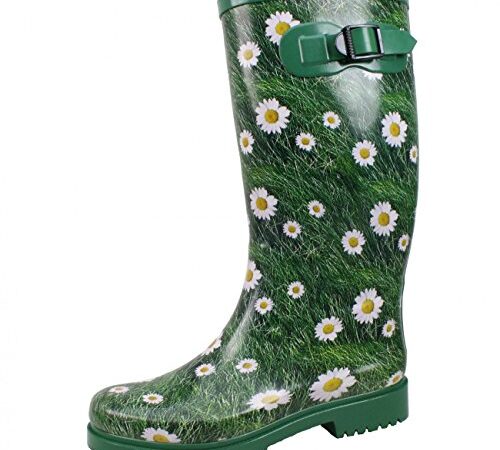 Bockstiegel Wiebke - Stivali di gomma da donna alla moda, Verde (grün mit Blumenmuster), 36 EU