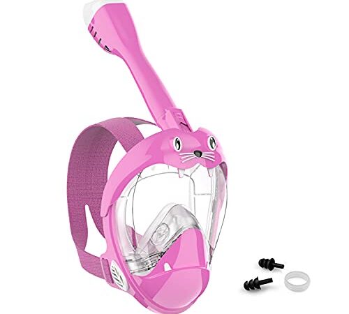 Jwintee Maschera Subacquea per Bambini, Comoda, Impermeabile, Antiappannamento, Vista Panoramica a 180°, Supporto per Fotocamera Smontabile a Piacimento; Aspetto Molto Bello (Rosa-Bambini XS)