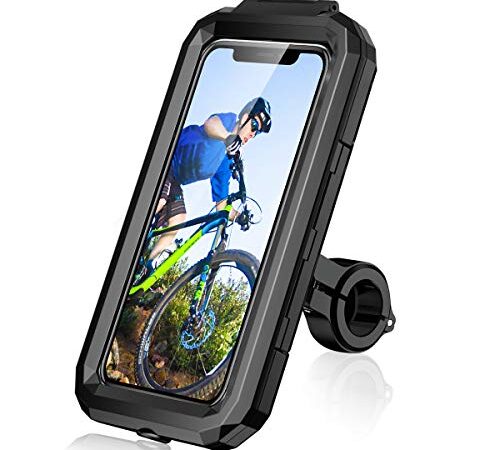 LUROON Porta Cellulare Moto, Universale da Bicicletta Impermeabile con Rotazione a 360°, Porta Cellulare Bici Toccare ID Viso Compatibile con Smartphone da 5,5 "a 6,8" (Nero, L)