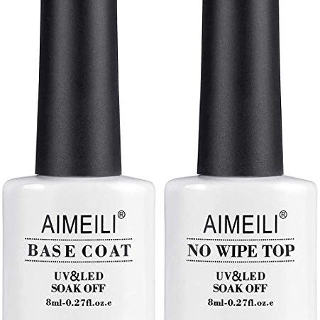 AIMEILI Base e Top coat Smalto Semipermanente per Unghie in Gel Soak Off UV LED Gel Unghie Kit per Manicure 2 x 8ml