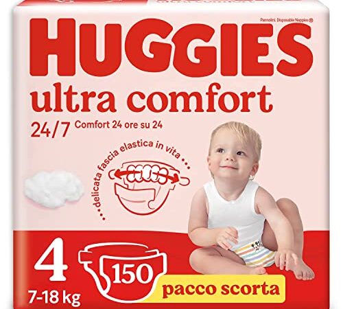 Huggies Pannolini Ultra Comfort, Taglia 4 (7-18 Kg), Confezione da 150 Pannolini