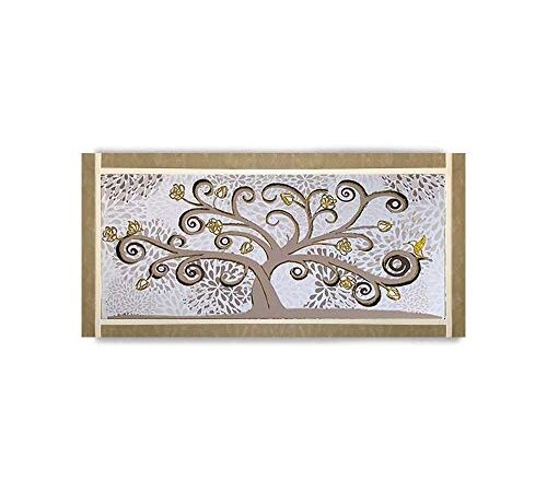 Quadro Ariel Ecopelle Beige Albero della Vita 24 Canvas+Glitter Oro 132x62cm