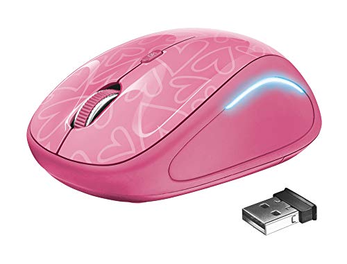Trust Yvi FX Mouse Wireless con Illuminazione LED, 800-1600 DPI, 2,4 GHz, Portata di 8 m, Microricevitore USB Riponibile, Mouse Senza Filo per PC / Laptop / Portatile / Mac - Rosa